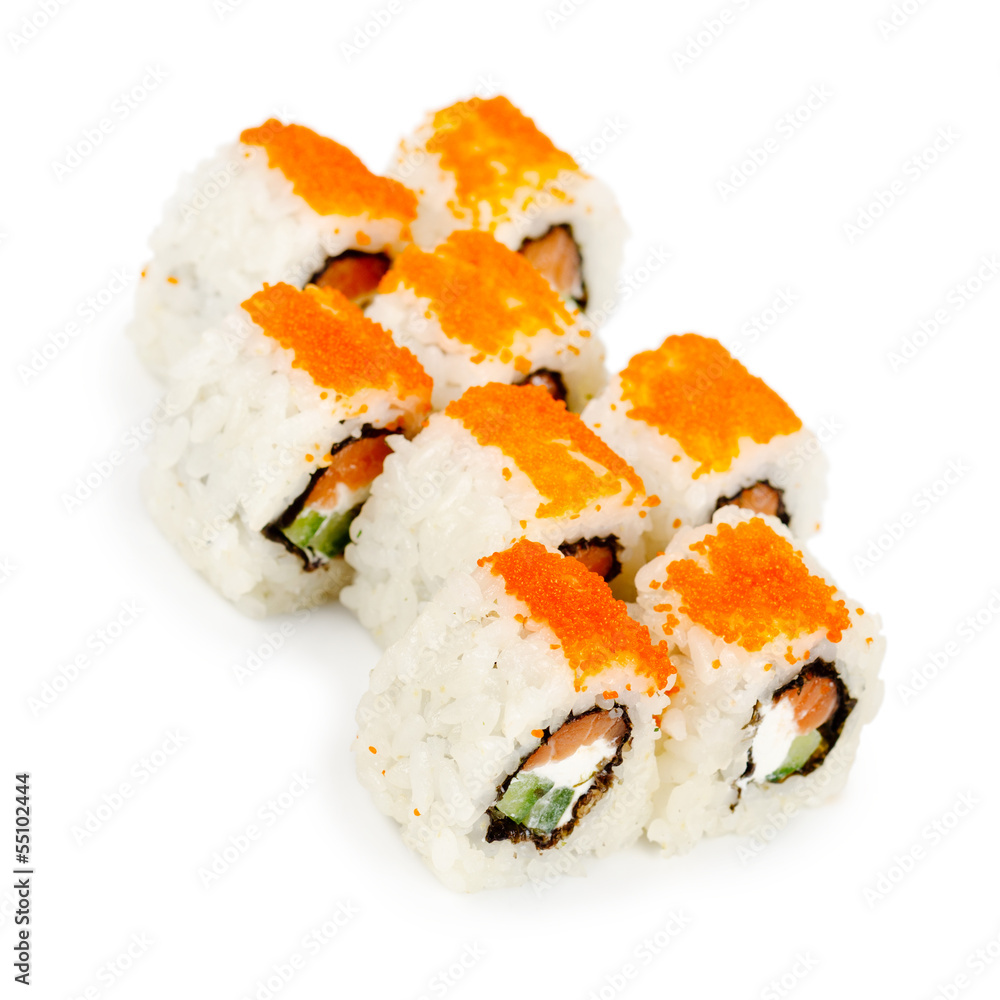 traditional fresh japanese sushi rolls on a white background traditional fresh japanese sushi rolls on a white background