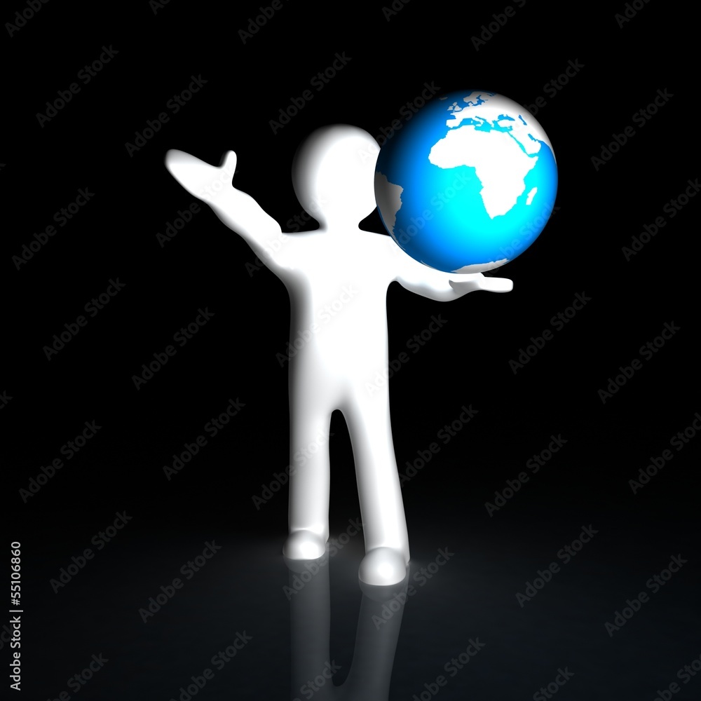 3d man holding a glowing earth on a mysterious black background 3d man holding a glowing earth on a mysterious black background
