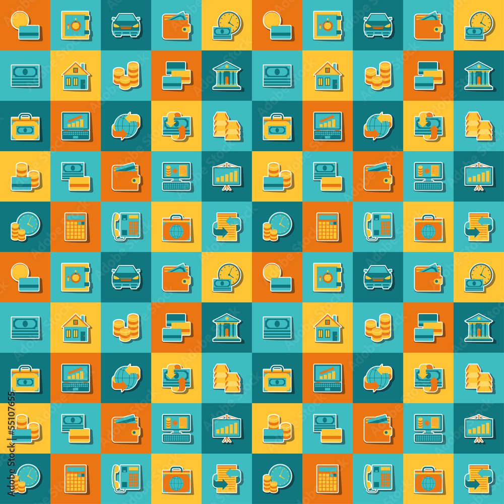 Seamless pattern of banking icons. Seamless pattern of banking icons.
