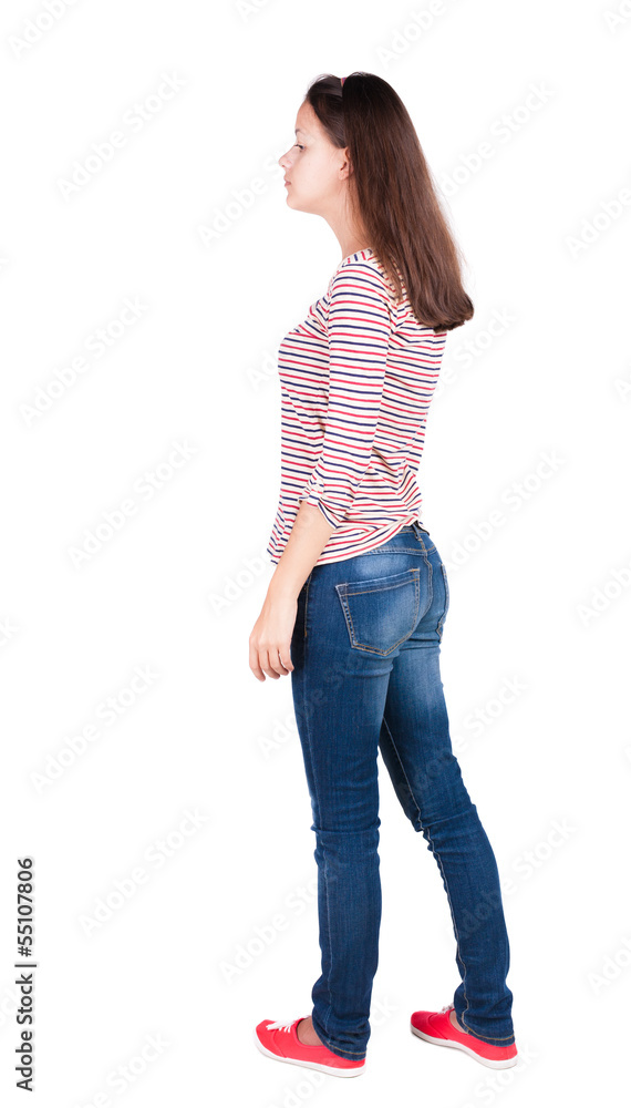 back view of standing young beautiful brunette woman. back view of standing young beautiful brunette woman.