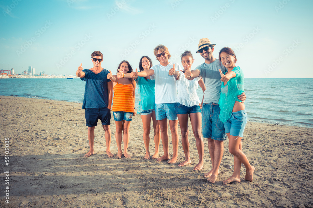 Multiethnic Group of Friends at Beach Multiethnic Group of Friends at Beach