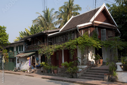 Colonial houses of merchants on the street of Luang Prabang.