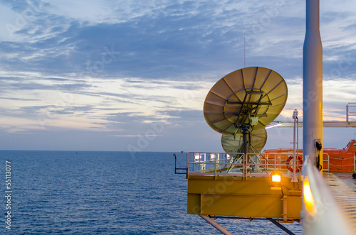 Satellite dish on offshore platform
