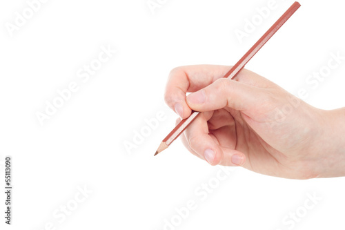 Caucasian hand with brown pencil