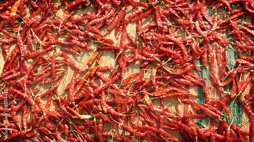 Drying the red hot chile pepper Spice Market in India Kerala