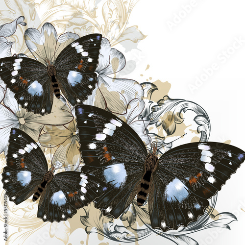 Fashion vector background with butterflies