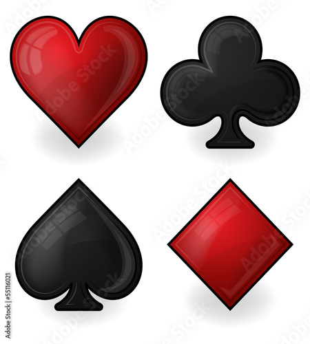 Collection of card suit icons in black and red