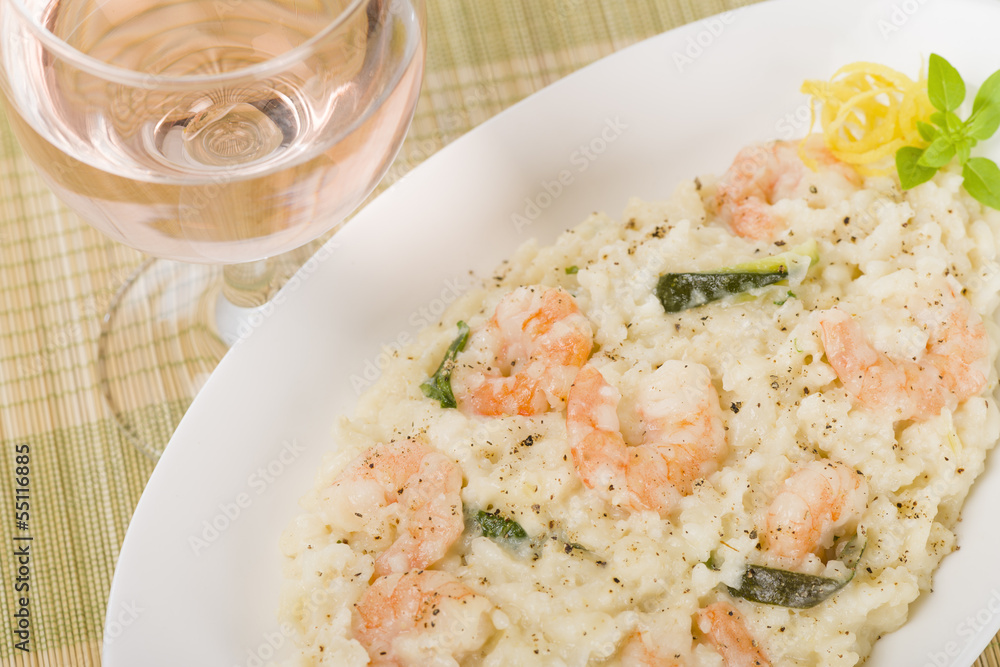 Prawn Risotto Bianco - Prawn risotto in creamy white wine sauce.