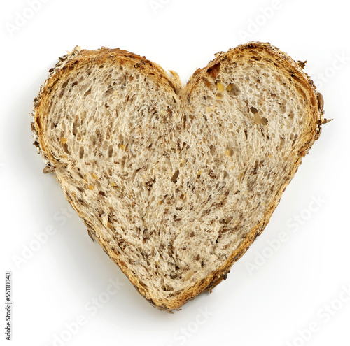 heart shaped slice of brown bread