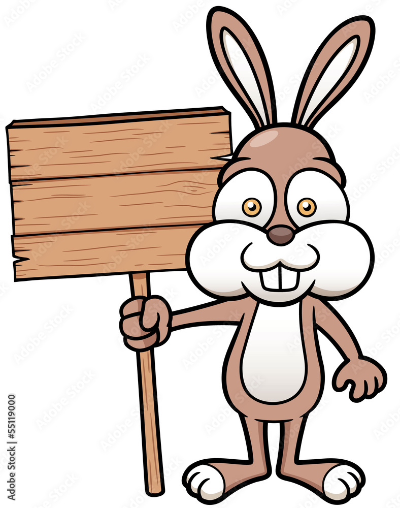Fototapeta premium Vector illustration of bunny holding wooden board