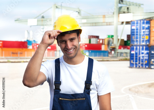 Friendly worker on a seaport