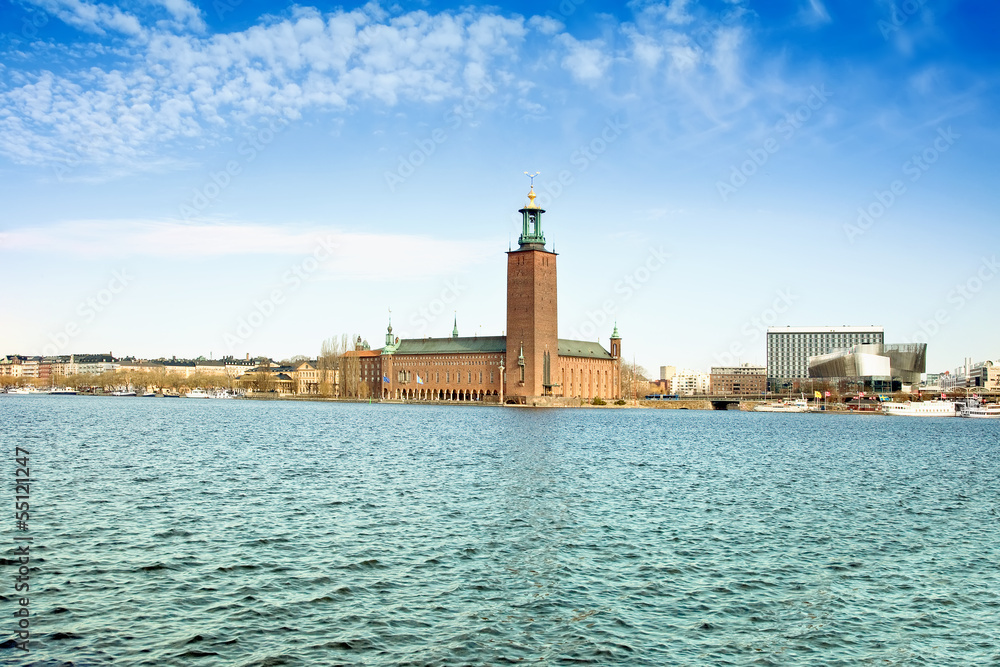 Stockholm. Town hall on the lake of Malaren
