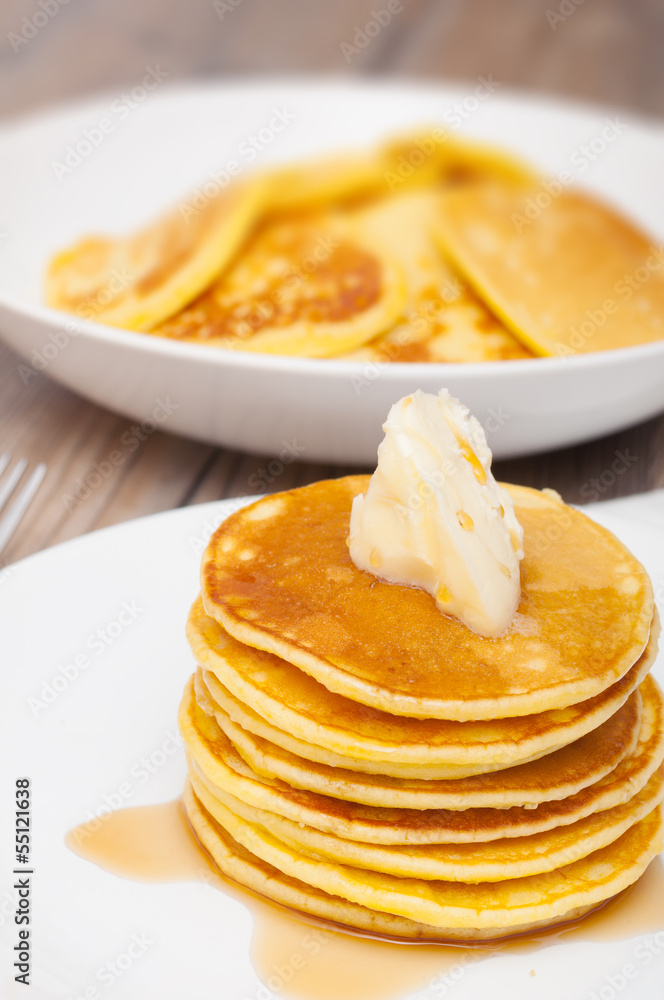 Pancakes With Butter and Maple Syrup