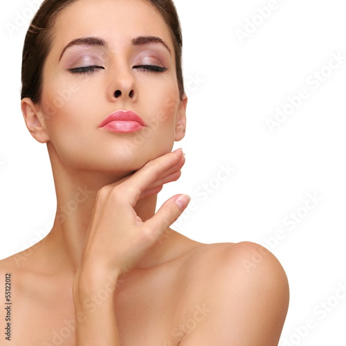 Beauty woman face with clean healthy skin. Closeup isolated port
