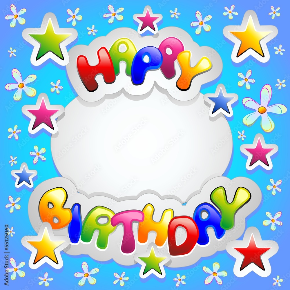 Happy Birthday Stickers Card-Auguri Compleanno Adesivi Colorati Stock  Vector