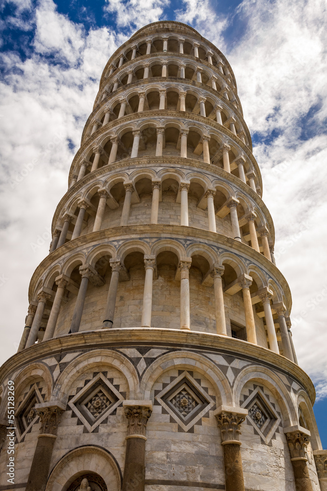 Bottom view of the Leaning Tower of Pisa