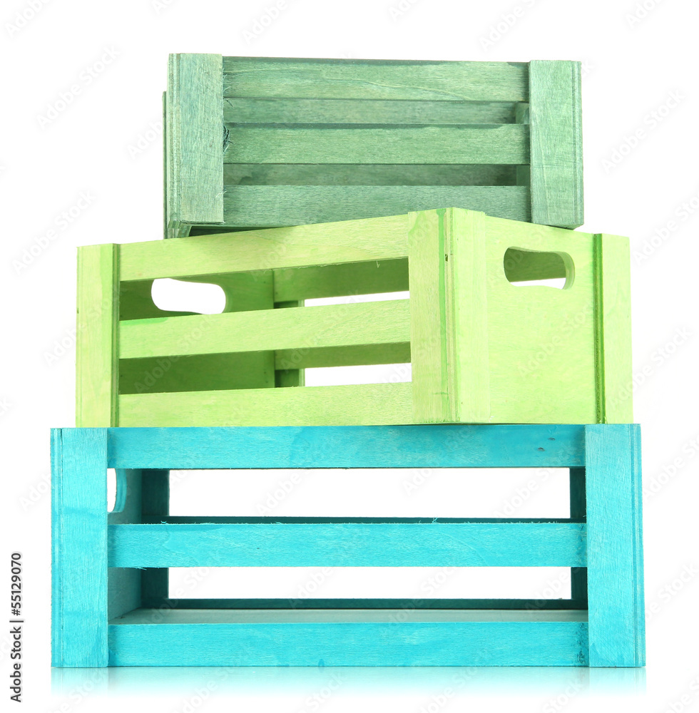 Color wooden crates, isolated on white Color wooden crates, isolated on white