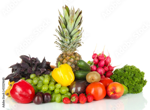 Different fruits and vegetables isolated on white