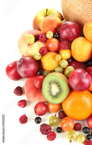 Assortment of juicy fruits  isolated on white