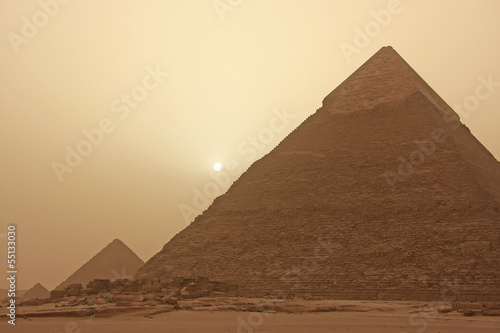 Pyramid of Khafre in a sand storm, Cairo, Egypt