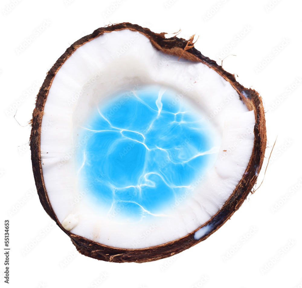 Coconut with blue sea water isolated on white. Coconut with blue sea water isolated on white.