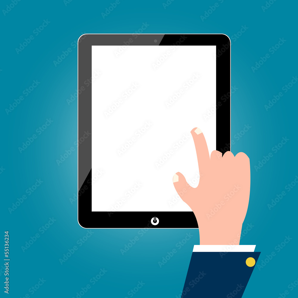 Realistic tablet computer with touch human business man. eps10 Realistic tablet computer with touch human business man. eps10