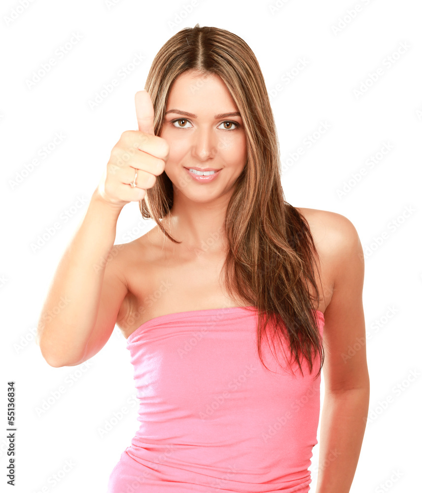 Portrait of a beautiful young woman showing ok Portrait of a beautiful young woman showing ok