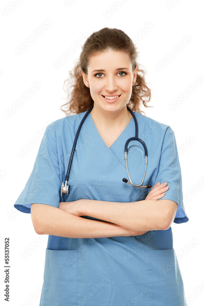 Closeup portrait of a female doctor with stethoscope Closeup portrait of a female doctor with stethoscope