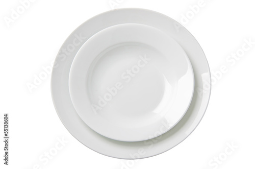 Two empty white plates
