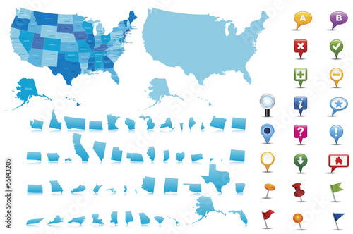 USA Map Set with gps icons