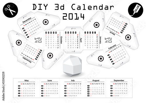 3d DIY Calendar 2014 | 3,1x2,9 inch compiled size