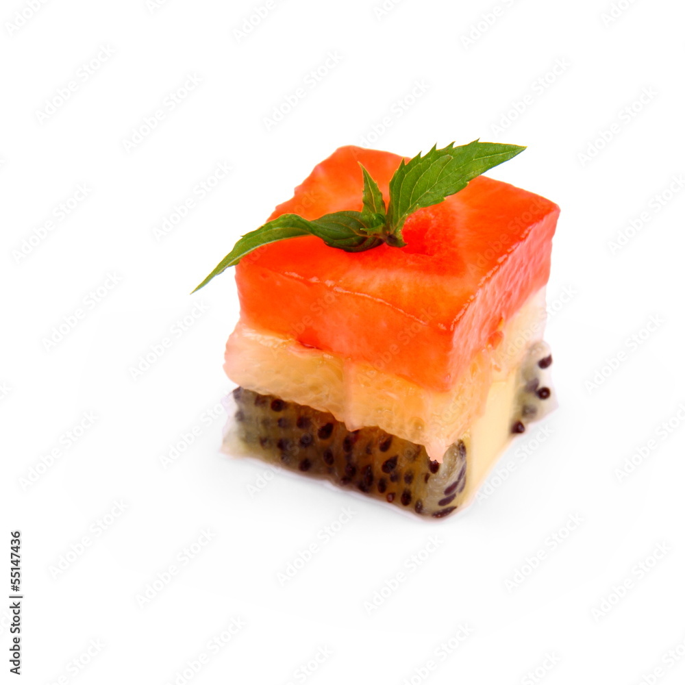Dessert fruit cubes of strawberry, lemon and kiwi Dessert fruit cubes of strawberry, lemon and kiwi