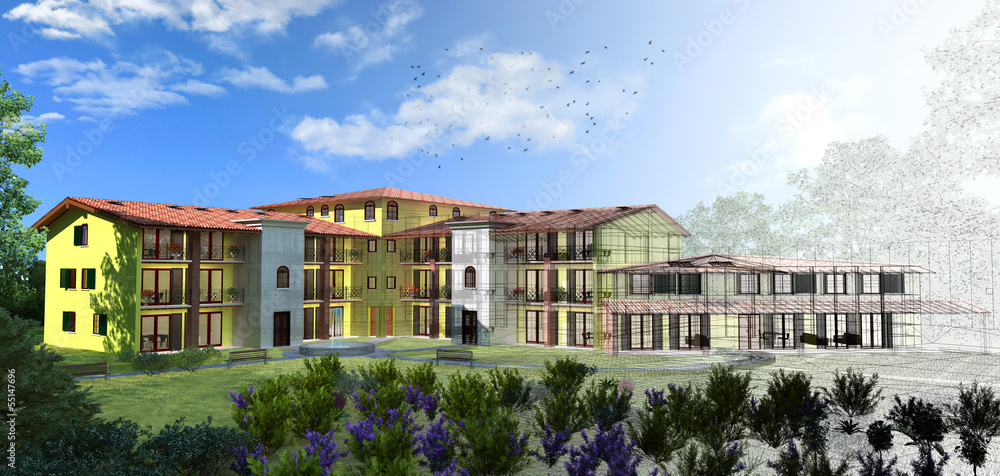 Rendering progetto, esterni, condominio, Appartamento,3d Rendering progetto, esterni, condominio, Appartamento,3d