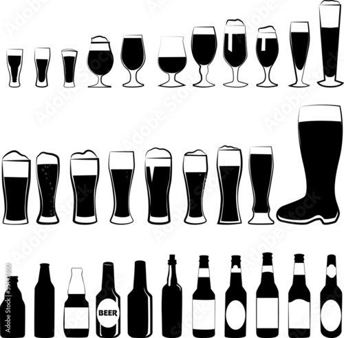 Set of glasses for beer. beer bottle