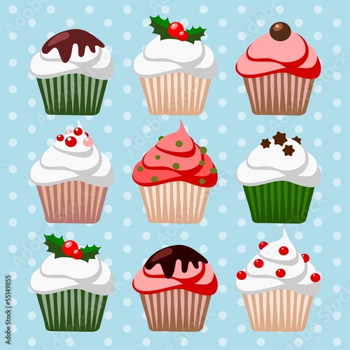 Christmas set of cupcakes and muffins, vector illustration