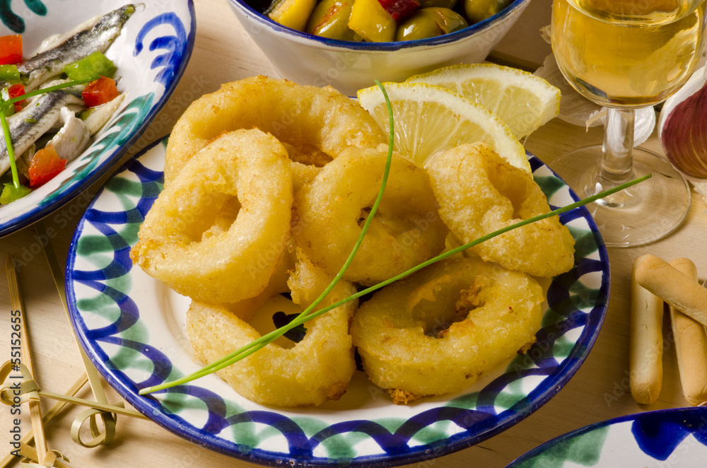Spanish Cuisine. Fried Squid Rings. Calamares a la Romana. Spanish Cuisine. Fried Squid Rings. Calamares a la Romana.