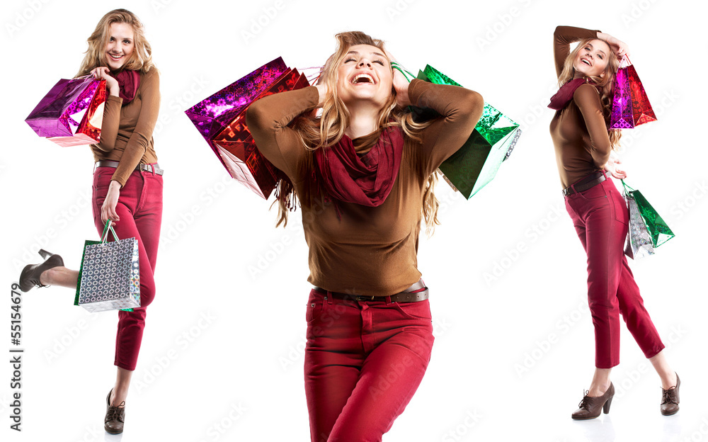 Fototapeta premium girl in fashion style with shopping bag. Shopping time