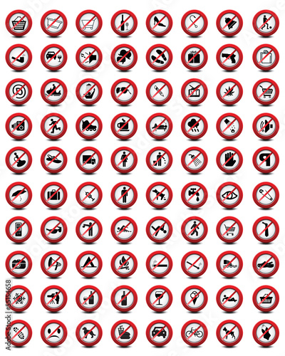 Big set of useful and unusual prohibited signs, vector