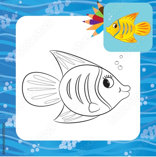 Cartoon fish. Coloring book. Vector illustration