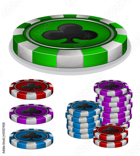 Casino chips with clubs sign