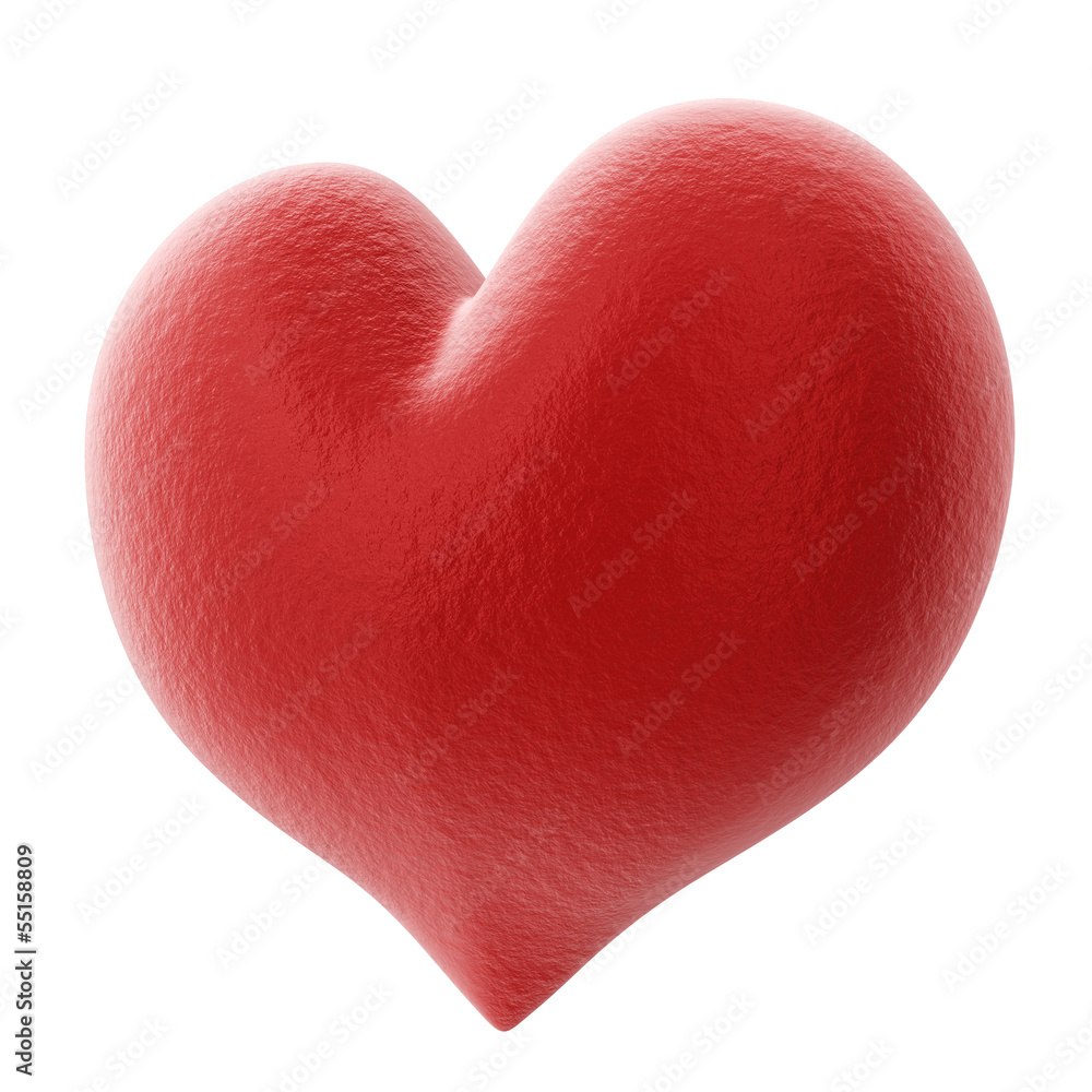 Red 3D heart isolated on white background.