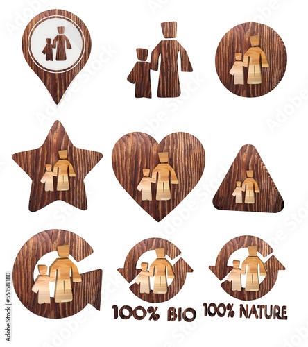 3d graphic of a isolated discount icon set of wooden 3d buttons