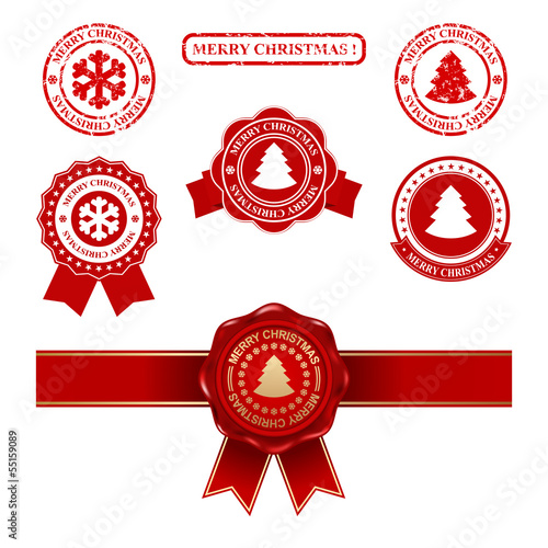 christmas labels and seal stamp set - meryy christmas design