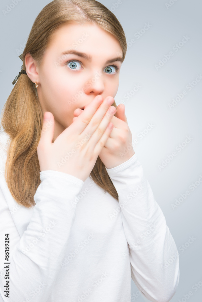 portrait of young teenage girl keeping secret portrait of young teenage girl keeping secret