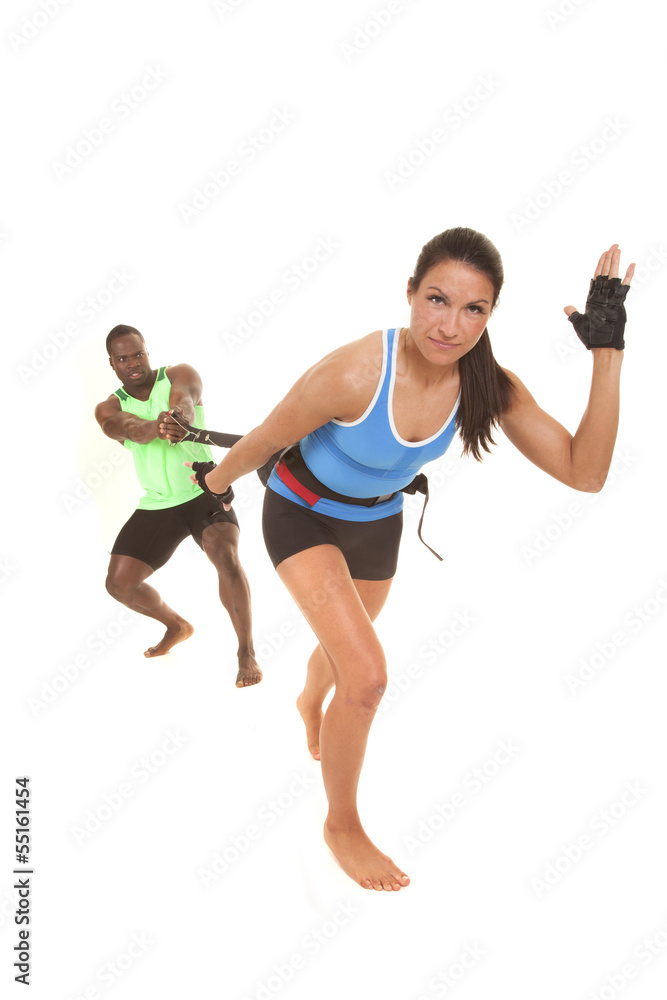 man training woman runner looking man training woman runner looking