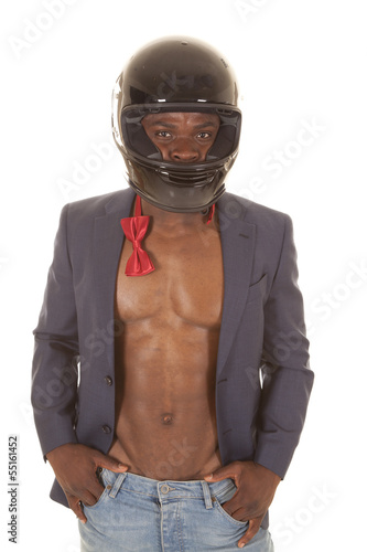 man suitcoat tie no shirt helmet wear © Poulsons Photography