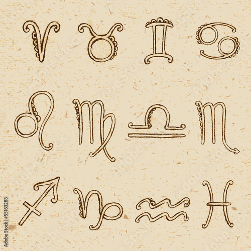 Signs of the zodiac drawn by hand