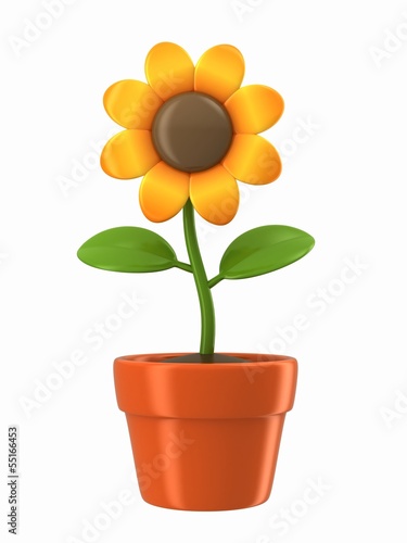 Fototapeta Naklejka Na Ścianę i Meble -  3d render of a sunflower on a pot