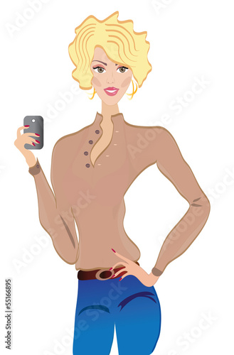 Girl with Mobile Phone. Smart Telephone Technology