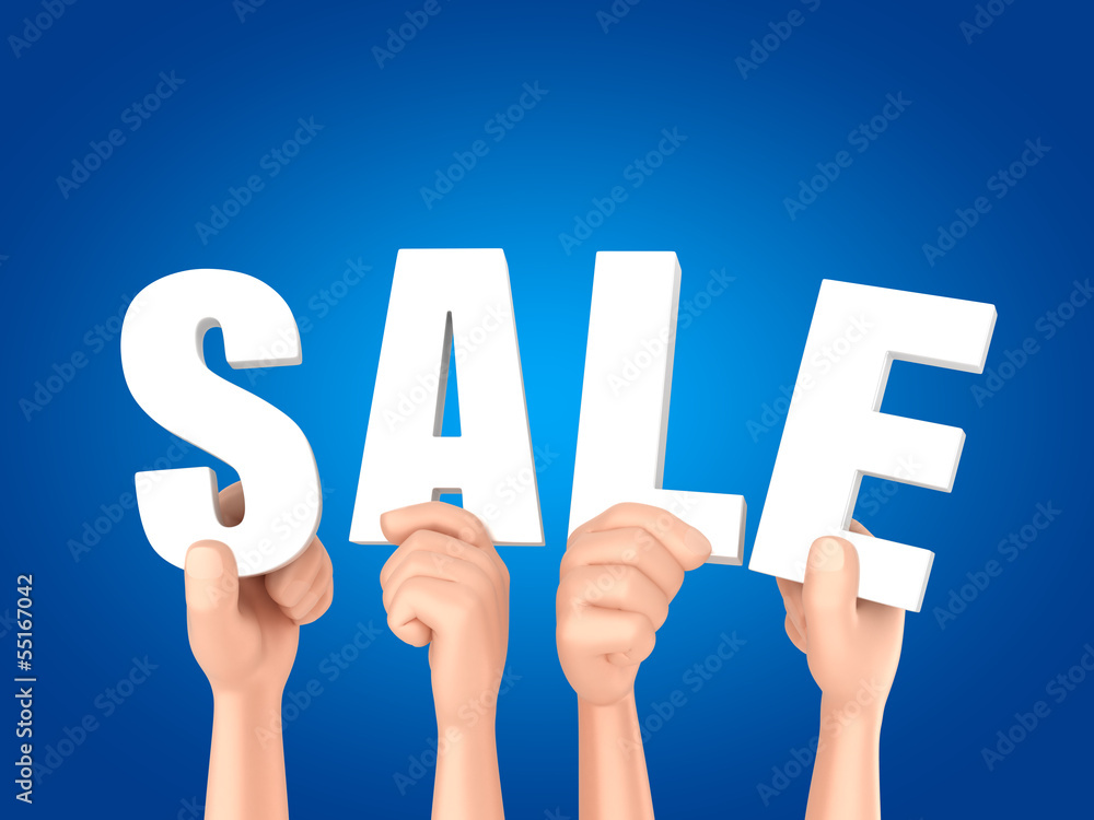 3d render of hands holding letters forming the word sale 3d render of hands holding letters forming the word sale